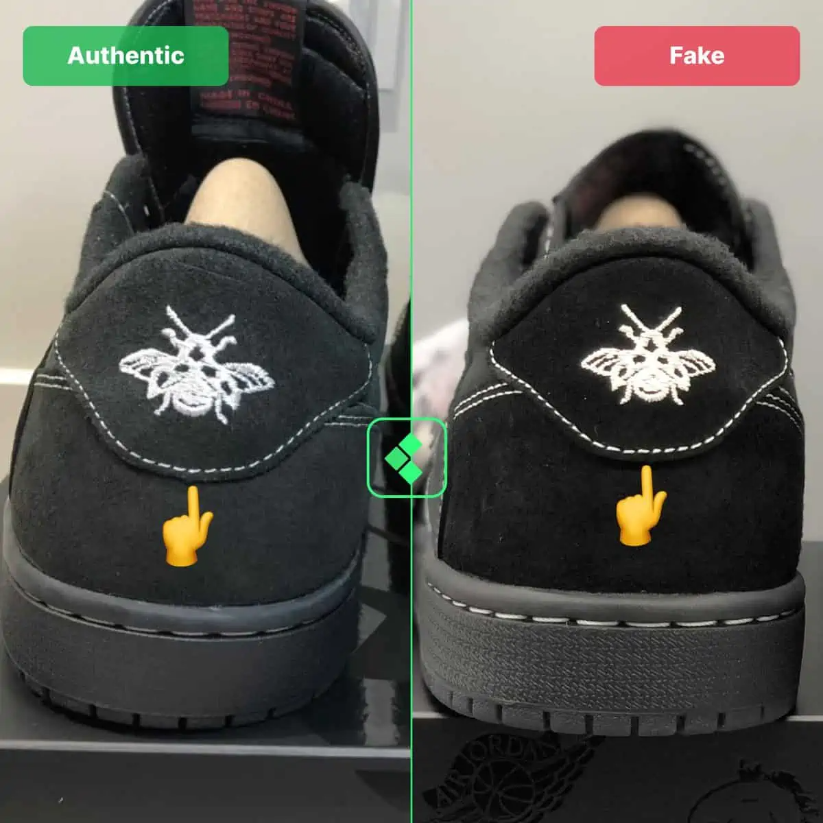 Legit check: Hướng dẫn phân biệt mẫu giày Travis Scott Air Jordan 1 Low Black Phantom thật hay giả Hinh anh 6: Legit check: Huong dan phan biet mau giay Travis Scott Air Jordan 1 Low Black Phantom that hay gia