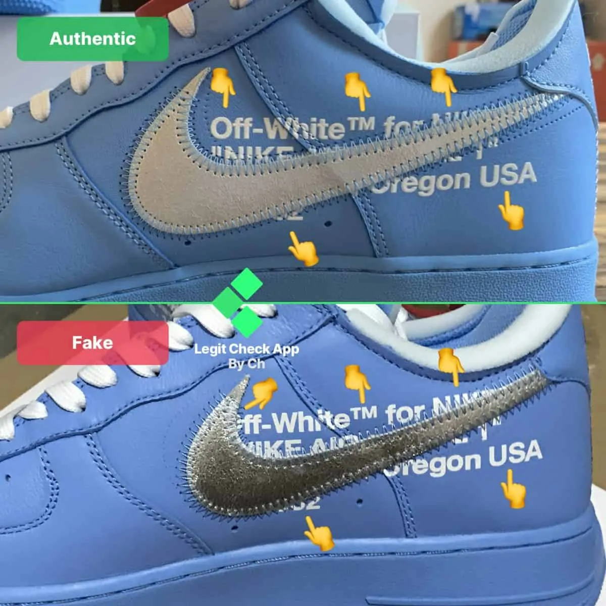 Legit check: Hướng dẫn cách phân biệt Off-White x Nike Air Force 1 MCA University Blue Real và Fake Hinh anh 3: Legit check: Huong dan cach phan biet Off-White x Nike Air Force 1 MCA University Blue Real va Fake