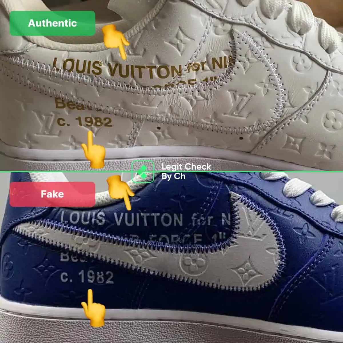 Mách bạn cách nhận biết Louis Vuitton Air Force 1 thật và giả Hinh anh 2: Mach ban cach nhan biet Louis Vuitton Air Force 1 that va gia