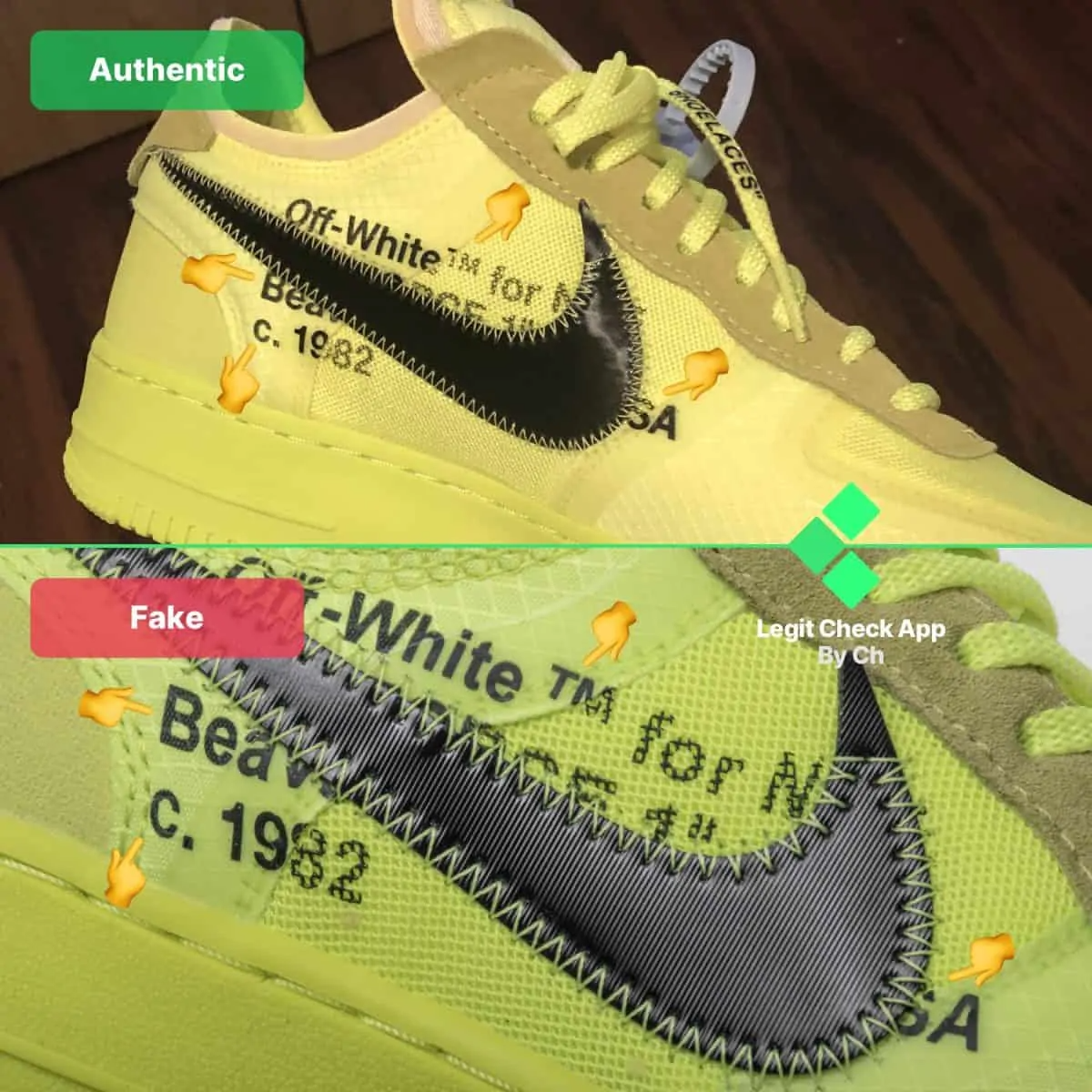 Legitcheck: Cach phan biet Off-White Air Force 1 Volt Real va Fake