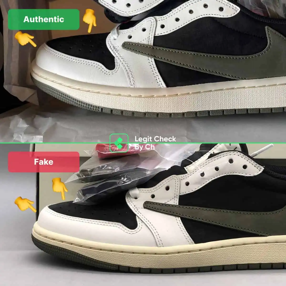Những mẹo để xác định Travis Scott Air Jordan 1 Low "Olive" chính hãng Hinh anh 9: Nhung meo de xac dinh Travis Scott Air Jordan 1 Low "Olive" chinh hang