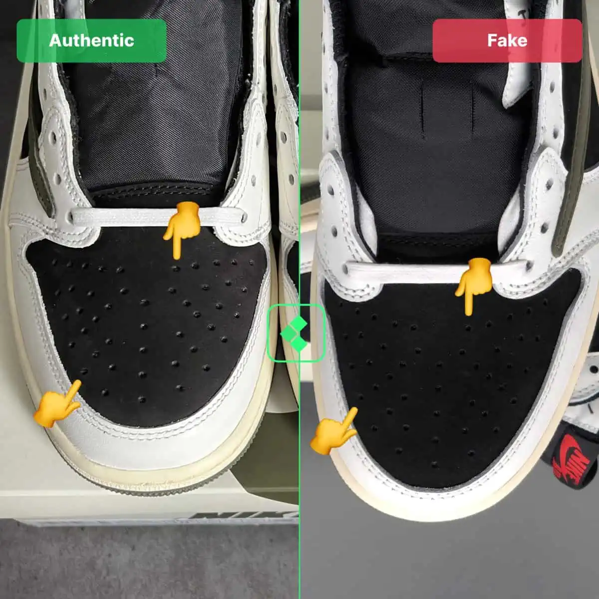 Những mẹo để xác định Travis Scott Air Jordan 1 Low "Olive" chính hãng Hinh anh 7: Nhung meo de xac dinh Travis Scott Air Jordan 1 Low "Olive" chinh hang