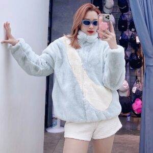 Ao Nike NSW Swoosh Faux Fur Jacket 'Blue White' DO3792-025