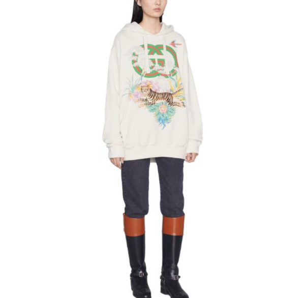 Ao Gucci Tiger Interlocking G Hooded Sweatshirt 'Off-white' 615061-XJD4F-9095