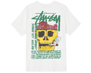 Ao Stussy Smokin Skull Pig Dyed Tee 'White'