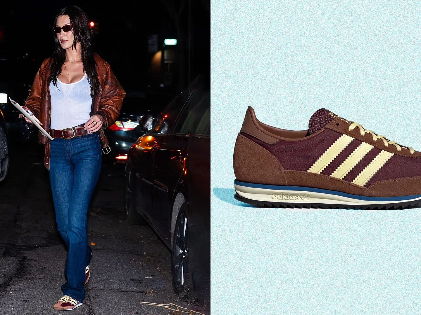 Hinh anh 1: Bella Hadid va doi giay chay bo co dien cua adidas