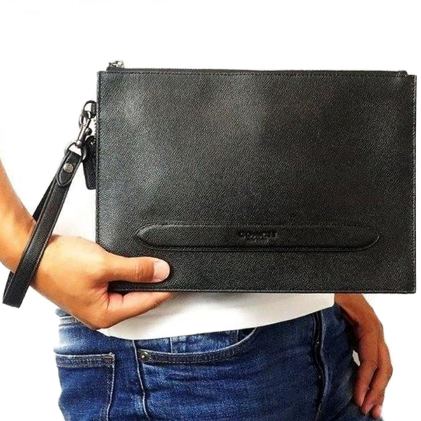 Tui Coach Leather Clutch Bag Crossgrain 'Black' 68154-QBBK