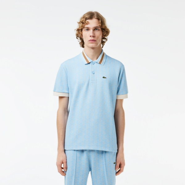 Ao Lacoste Contrast Collar Monogram Polo 'Light Blue' DH1417-WB5