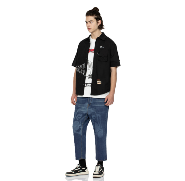 Quan Evisu Stencil Godhead Discharged 'Blue' 2ESHTM3JE23127CS