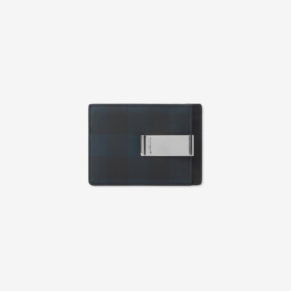 Vi Burberry Check Money Clip Card Case 'Navy' 80732851