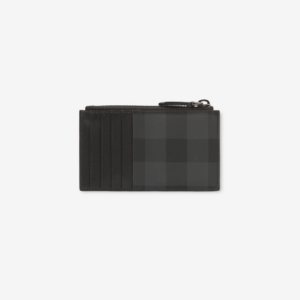 Vi Burberry Check Zip Card Case 'Charcoal' 80716801