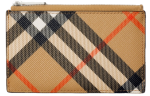 Vi Burberry Check Zip Card Case 'Sand' 80919001