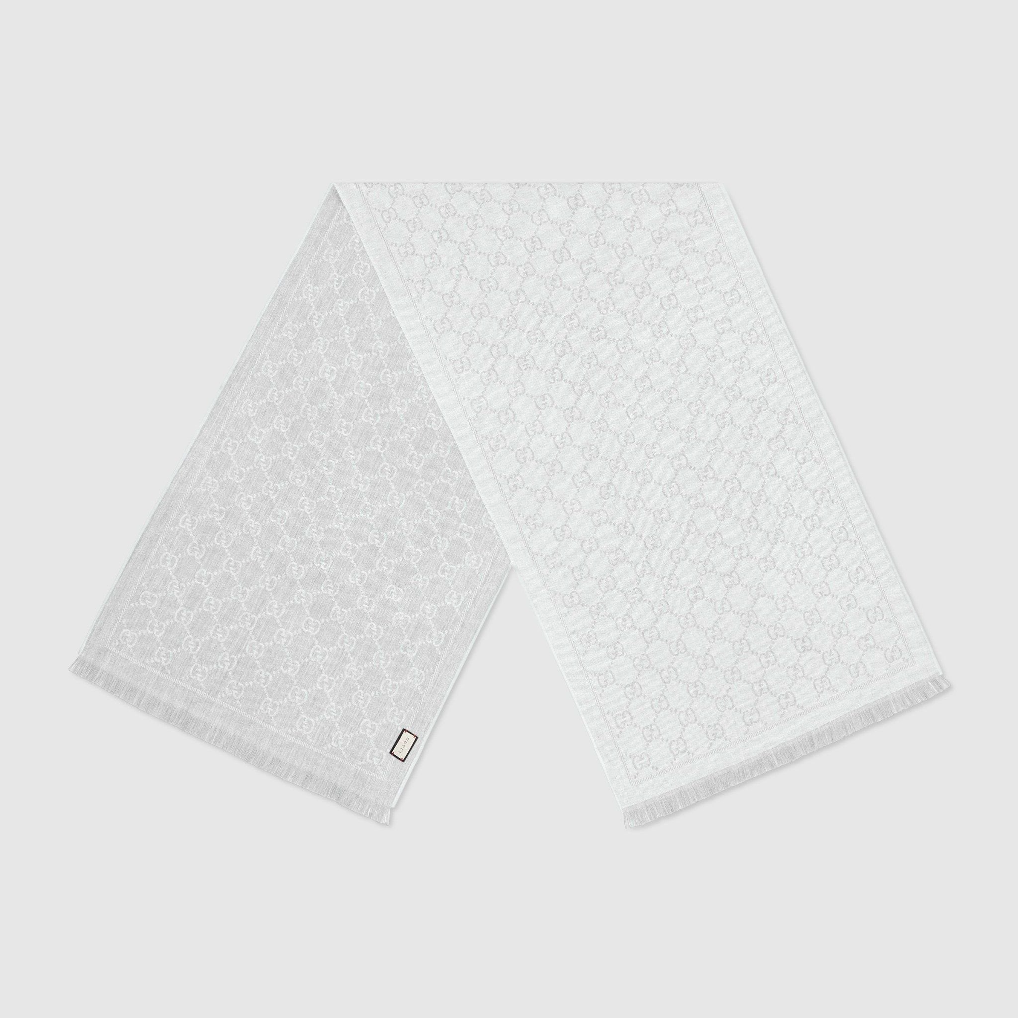 Khan Gucci GG Jacquard Knitted Scarf 'Silver' 133483-3G200-1763