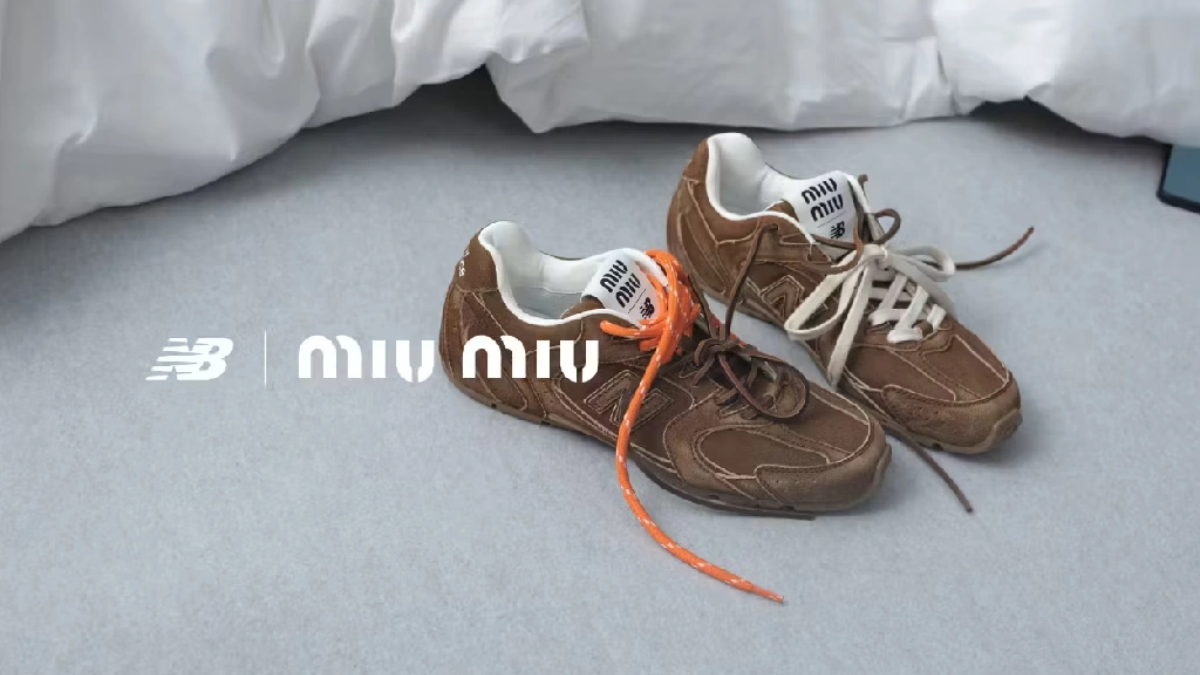 Hinh anh doi giay Miu Miu x New Balance 530 SL moi nhat, the hien su ket hop giua phong cach thoi trang cao cap va cong nghe the thao tien tien.