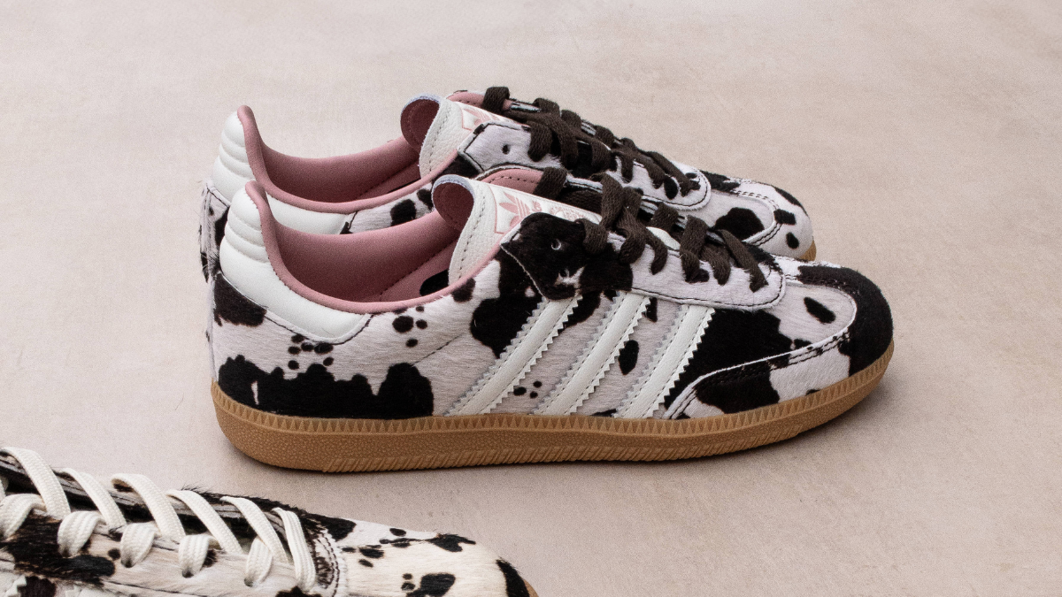 Giay ASOS x adidas Samba 'Cow Print' voi hoa tiet bo sua va chi tiet hong pastel