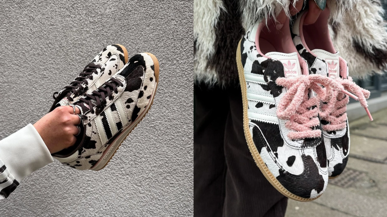 Hinh anh 4: Giay ASOS x adidas Samba 'Cow Print' voi hoa tiet bo sua va chi tiet hong pastel
