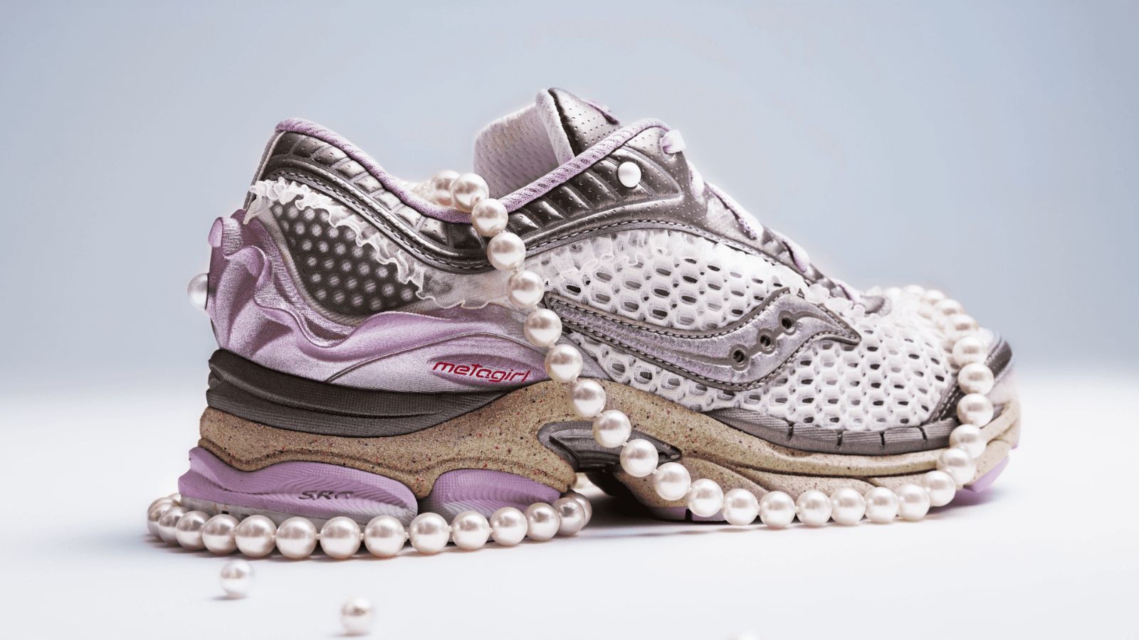 Hinh anh 3: Sneaker METAGIRL x Saucony ProGrid Paramount voi thiet ke nu quyen, ket hop cong nghe in 3D va cam hung tu anh trang.