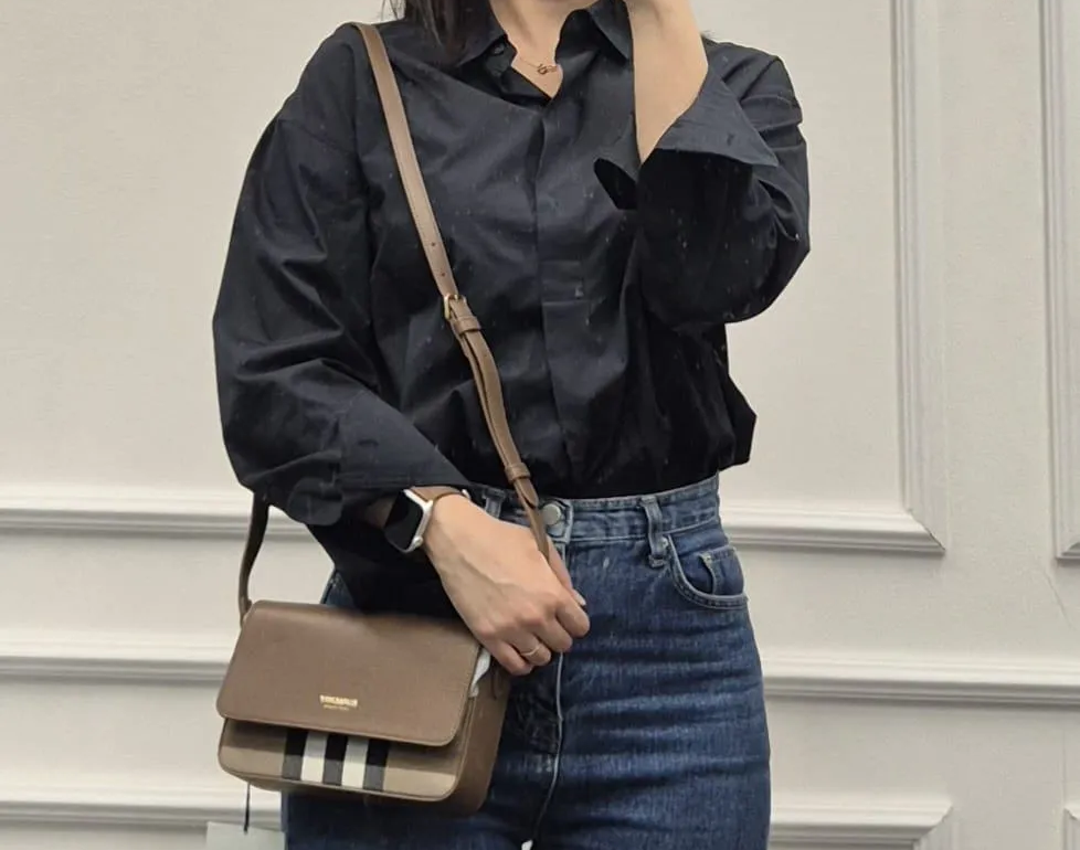 Alternative view of Túi Burberry Check Leather ‘Brown’ 81072701