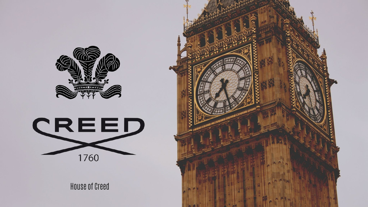 Hinh anh 2: Logo thuong hieu nuoc hoa Creed voi hinh anh ngua bac, bieu tuong suc manh va lich su lau doi.